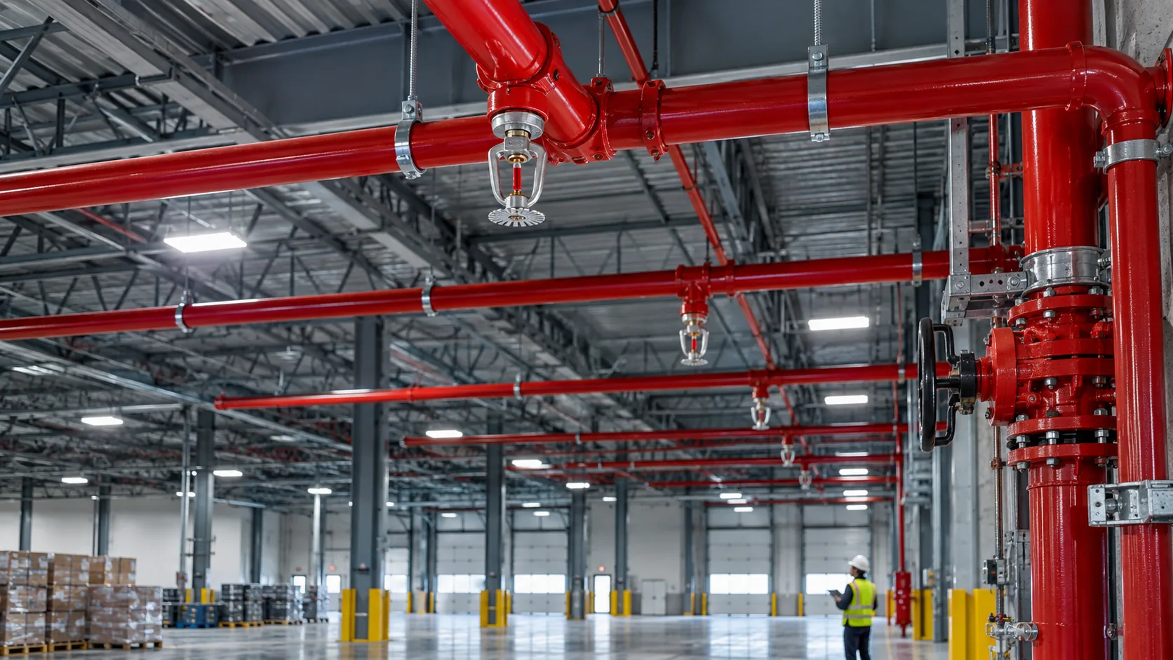 Ticari tesiste yangın hattı ve sprinkler sistemi